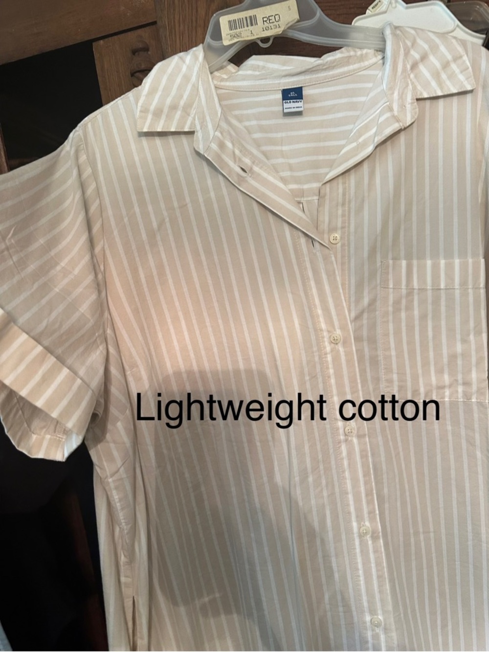 Old Navy Beige & White Striped Short-Sleeve Button Shirt Dress - XL Tall NWT